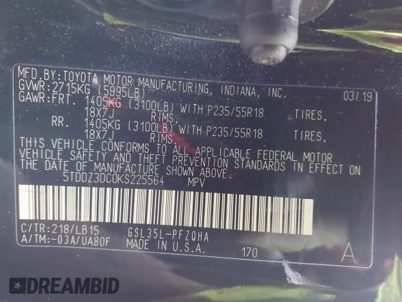 ✅ 2019 Toyota Sienna XLE • VIN: 5TDDZ3DC0KS225564 • Лот: 41973012. Опубликован ранее на IAAI с пробегом 71 858 миль. Бесплатный доступ к архиву аукционных продаж из США и подробный отчёт об истории автомобиля на DreamBid. Изображение 9.