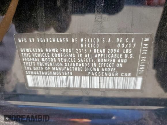 ✅ 2017 Volkswagen Golf GTI S • VIN: 3VW447AU3HM051546 • Lot: 82749175. Wystawiony na Copart z przebiegiem 104 419 mil. Bezpłatny archiwum sprzedaży aukcyjnych z USA i szczegółowy raport historii pojazdu na DreamBid. Zdjęcie 12.