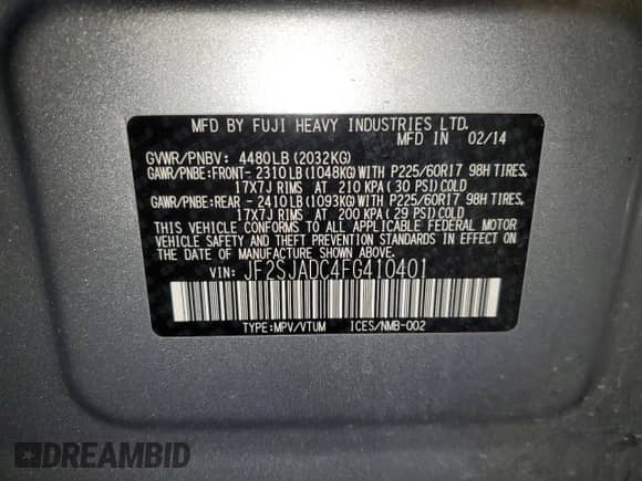 2015 Subaru Forester Premium с VIN JF2SJADC4FG410401, выставлен на аукционе Copart как лот 66860845 с пробегом 158 162 миль миль и Списание • Salvage title. История ставок и продаж доступна на DreamBid. Изображение 13.