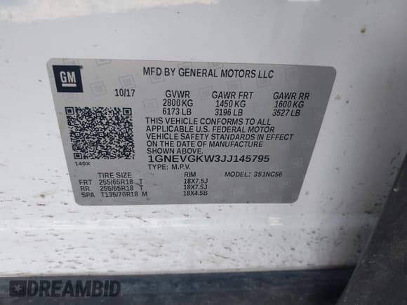 ✅ 2018 Chevrolet Traverse LT Cloth • VIN: 1GNEVGKW3JJ145795 • Lot: 43463439. Wystawiony na IAAI z przebiegiem 105 619 mil. Bezpłatny archiwum sprzedaży aukcyjnych z USA i szczegółowy raport historii pojazdu na DreamBid. Zdjęcie 9.