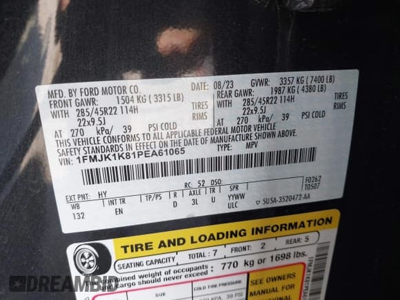 ✅ 2023 Ford Expedition Max Limited • VIN: 1FMJK1K81PEA61065 • Lot: 41996809. Listed on IAAI with 44,633 mi. Free auction sales archive from the USA and detailed vehicle history report at DreamBid. Image 9.