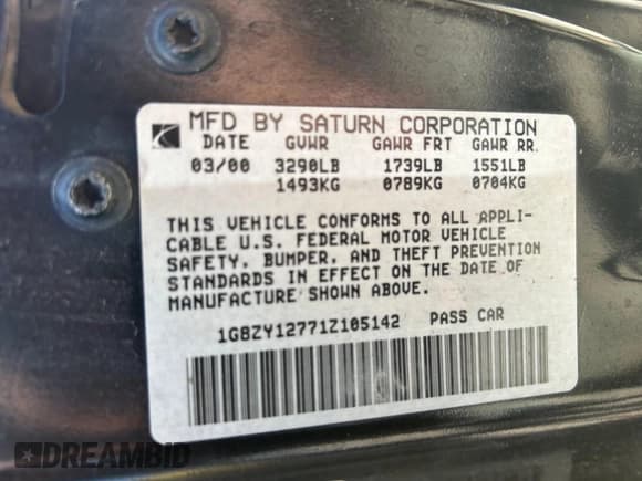 ✅ 2001 Saturn SC • VIN: 1G8ZY12771Z105142 • Лот: 67220545. Опубликован ранее на Copart с пробегом 166 396 миль. Бесплатный доступ к архиву аукционных продаж из США и подробный отчёт об истории автомобиля на DreamBid. Изображение 10.