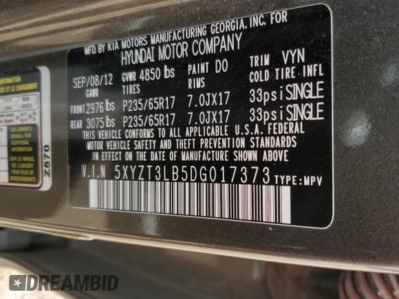 ✅ 2013 Hyundai Santa Fe Sport • VIN: 5XYZT3LB5DG017373 • Лот: 84473895. Опубликован ранее на Copart с пробегом 131 914 миль. Бесплатный доступ к архиву аукционных продаж из США и подробный отчёт об истории автомобиля на DreamBid. Изображение 13.