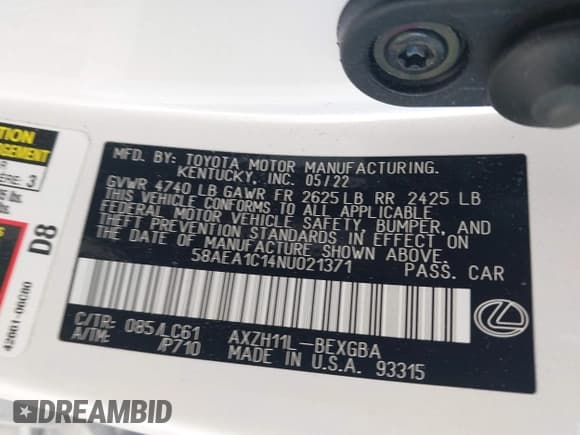 ✅ 2022 Lexus ES 300h Luxury • VIN: 58AEA1C14NU021371 • Лот: 41831043. Опубликован ранее на IAAI с пробегом 10 690 миль. Бесплатный доступ к архиву аукционных продаж из США и подробный отчёт об истории автомобиля на DreamBid. Изображение 9.