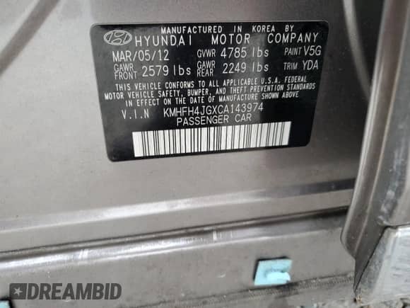 2012 Hyundai Azera с VIN KMHFH4JGXCA143974, выставлен на аукционе Copart как лот 88113225 с пробегом 151 095 миль миль и Списание • Salvage title. История ставок и продаж доступна на DreamBid. Изображение 15.