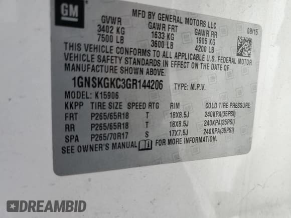 ✅ 2016 Chevrolet Suburban LS • VIN: 1GNSKGKC3GR144206 • Lot: 68899725. Wystawiony na Copart z przebiegiem 166 424 mil. Bezpłatny archiwum sprzedaży aukcyjnych z USA i szczegółowy raport historii pojazdu na DreamBid. Zdjęcie 13.