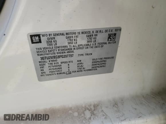 ✅ 2015 GMC Sierra 1500 Denali • VIN: 3GTU2WEC8FG297797 • Lot: 54123795. Listed on Copart with 47,538 mi. Free auction sales archive from the USA and detailed vehicle history report at DreamBid. Image 12.