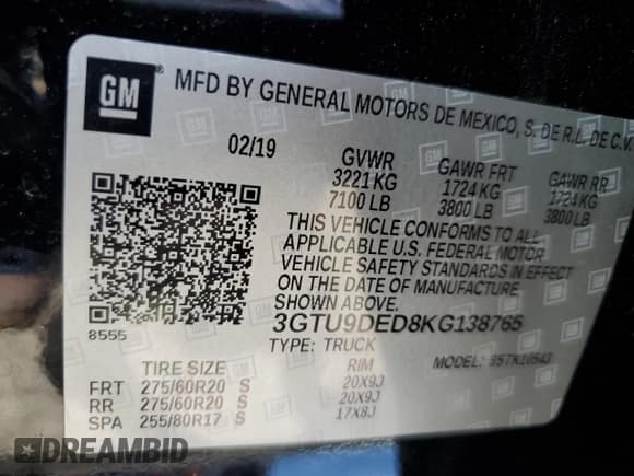 ✅ 2019 GMC Sierra 1500 SLT • VIN: 3GTU9DED8KG138765 • Lot: 66194245. Wystawiony na Copart z przebiegiem 79 228 mil. Bezpłatny archiwum sprzedaży aukcyjnych z USA i szczegółowy raport historii pojazdu na DreamBid. Zdjęcie 13.