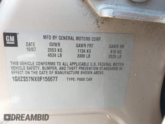 ✅ 2008 Saturn Aura XE • VIN: 1G8ZS57NX8F156677 • Лот: 43679580. Опубликован ранее на IAAI с пробегом 148 320 миль. Бесплатный доступ к архиву аукционных продаж из США и подробный отчёт об истории автомобиля на DreamBid. Изображение 9.