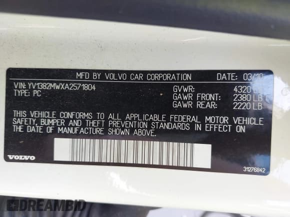 ✅ 2010 Volvo V50 • VIN: YV1382MWXA2571804 • Lot: 42010532. Listed on IAAI with 197,964 mi. Free auction sales archive from the USA and detailed vehicle history report at DreamBid. Image 9.