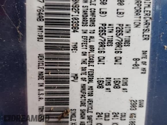 ✅ 2002 Dodge Durango SLT • VIN: 1B4HS48N92F103984 • Lot: 82306675. Listed on Copart with 85,191 mi. Free auction sales archive from the USA and detailed vehicle history report at DreamBid. Image 13.