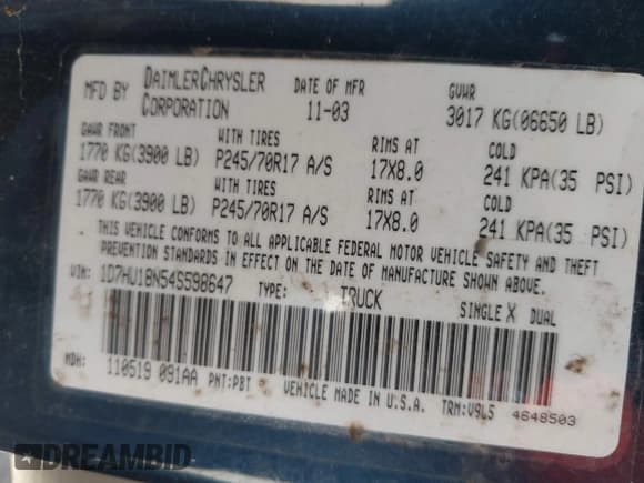 ✅ 2004 Dodge 1500 SLT • VIN: 1D7HU18N54S598647 • Лот: 43675235. Опубликован ранее на IAAI с пробегом 189 373 миль. Бесплатный доступ к архиву аукционных продаж из США и подробный отчёт об истории автомобиля на DreamBid. Изображение 9.