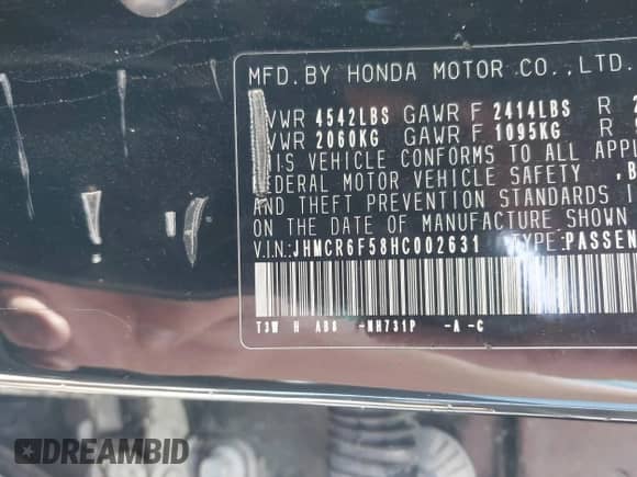 2017 Honda Accord EX-L z VIN JHMCR6F58HC002631, wystawiony jako IAAI lot #43289224 z przebiegiem 96 170 mil mil oraz . Historia ofert i sprzedaży dostępna na DreamBid. Obrazek 9.