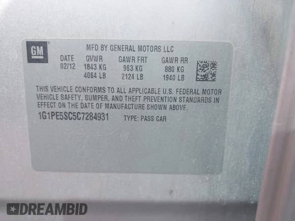 2012 Chevrolet Cruze 1FL z VIN 1G1PE5SC5C7284931, wystawiony jako IAAI lot #42990277 z przebiegiem 221 798 mil mil oraz . Historia ofert i sprzedaży dostępna na DreamBid. Obrazek 9.