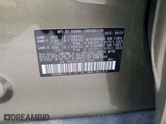 ✅ 2021 Subaru Outback Premium • VIN: 4S4BTADC4M3215844 • Lot: 86278185. Wystawiony na Copart z przebiegiem 30 037 mil. Bezpłatny archiwum sprzedaży aukcyjnych z USA i szczegółowy raport historii pojazdu na DreamBid. Zdjęcie 13.