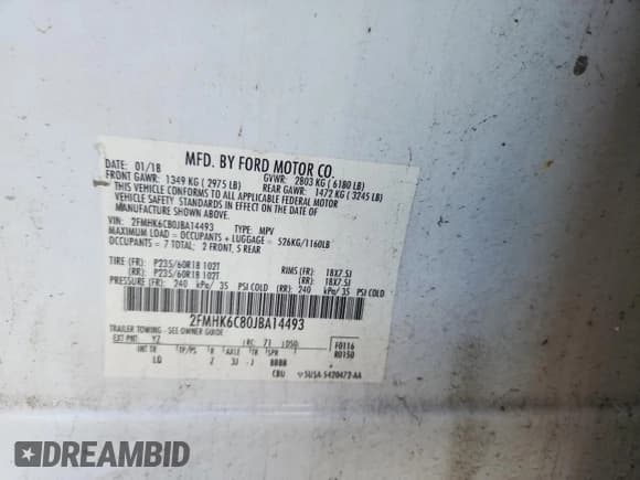 ✅ 2018 Ford Flex SEL • VIN: 2FMHK6C80JBA14493 • Лот: 87252765. Опубликован ранее на Copart с пробегом 126 966 миль. Бесплатный доступ к архиву аукционных продаж из США и подробный отчёт об истории автомобиля на DreamBid. Изображение 12.