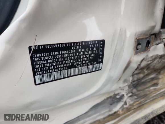 ✅ 2014 Volkswagen Jetta • VIN: 3VW1K7AJ6EM389436 • Lot: 81897435. Listed on Copart with 108,692 mi. Free auction sales archive from the USA and detailed vehicle history report at DreamBid. Image 12.