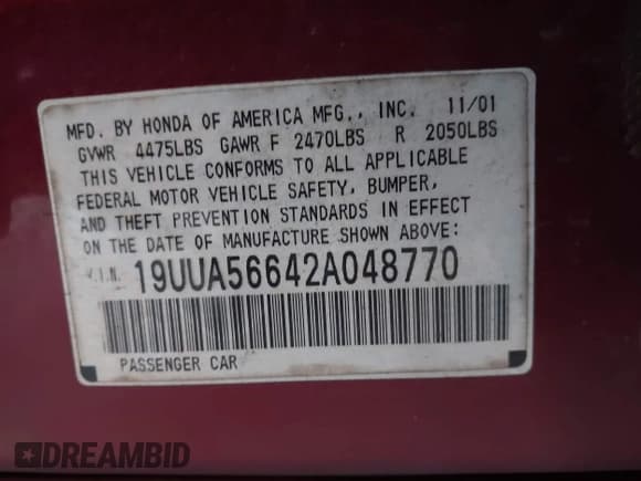 ✅ 2002 Acura TL • VIN: 19UUA56642A048770 • Lot: 42363108. Wystawiony na IAAI z przebiegiem 182 982 mil. Bezpłatny archiwum sprzedaży aukcyjnych z USA i szczegółowy raport historii pojazdu na DreamBid. Zdjęcie 9.