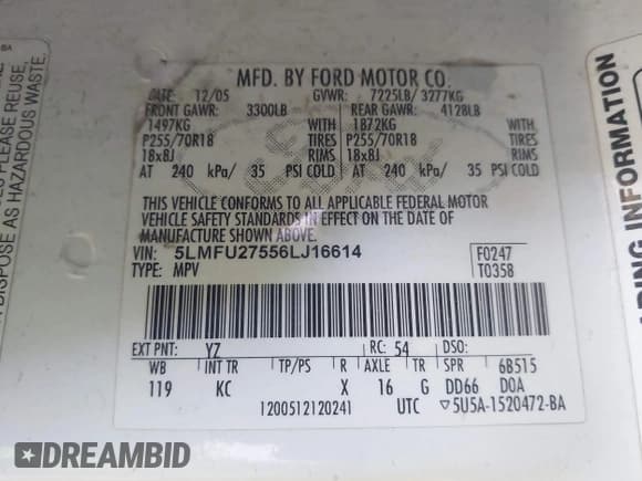 ✅ 2006 Lincoln Navigator Luxury • VIN: 5LMFU27556LJ16614 • Lot: 42565473. Wystawiony na IAAI z przebiegiem 222 112 mil. Bezpłatny archiwum sprzedaży aukcyjnych z USA i szczegółowy raport historii pojazdu na DreamBid. Zdjęcie 9.