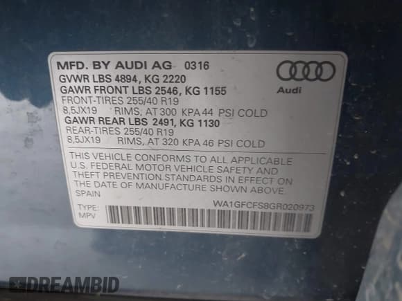 ✅ 2016 Audi Q3 Prestige • VIN: WA1GFCFS8GR020973 • Lot: 41923494. Listed on IAAI with 184,467 mi. Free auction sales archive from the USA and detailed vehicle history report at DreamBid. Image 9.