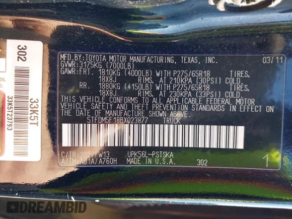 ✅ 2011 Toyota Tundra • VIN: 5TFDM5F18BX023877 • Lot: 41558654. Listed on IAAI with 235,734 mi. Free auction sales archive from the USA and detailed vehicle history report at DreamBid. Image 9.