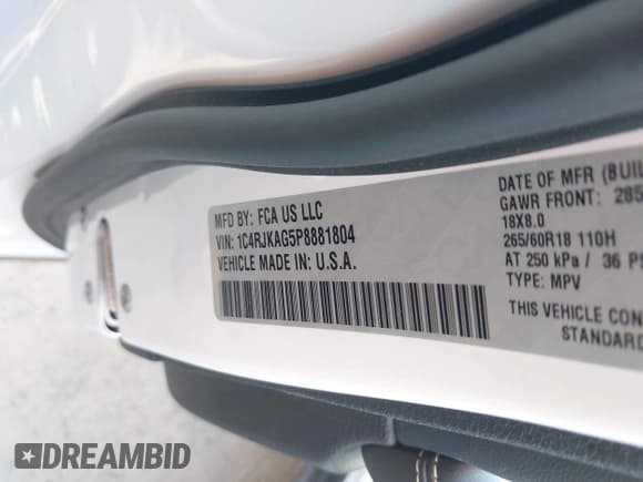 ✅ 2023 Jeep Grand Cherokee Laredo • VIN: 1C4RJKAG5P8881804 • Lot: 42574642. Listed on IAAI with 54,046 mi. Free auction sales archive from the USA and detailed vehicle history report at DreamBid. Image 9.