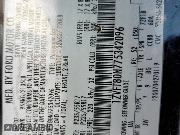 ✅ 2007 Ford Mustang Deluxe • VIN: 1ZVFT80N775342096 • Lot: 62793455. Wystawiony na Copart z przebiegiem 147 090 mil. Bezpłatny archiwum sprzedaży aukcyjnych z USA i szczegółowy raport historii pojazdu na DreamBid. Zdjęcie 12.