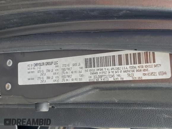 ✅ 2012 Dodge RAM • VIN: 3C6JD6BP7CG172345 • Lot: 96365725. Listed on Copart with 226,032 mi. Free auction sales archive from the USA and detailed vehicle history report at DreamBid. Image 12.