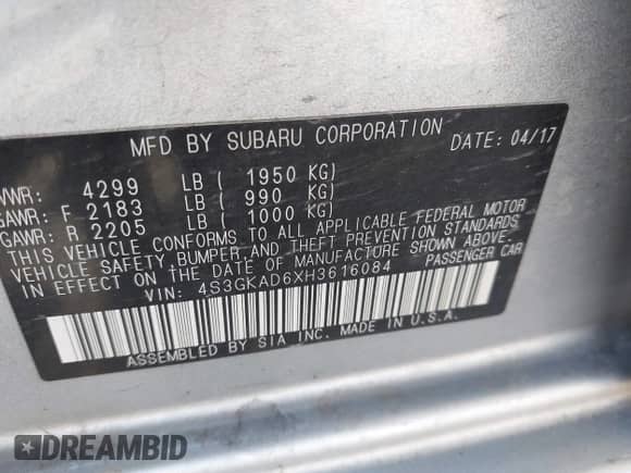 2017 Subaru Impreza Premium с VIN 4S3GKAD6XH3616084, выставлен на аукционе IAAI как лот 43385156 с пробегом Не указан миль и . История ставок и продаж доступна на DreamBid. Изображение 9.