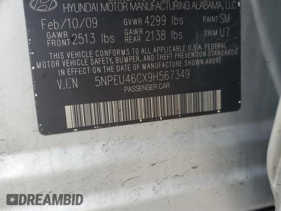 ✅ 2009 Hyundai Sonata Limited • VIN: 5NPEU46CX9H567349 • Лот: 85049364. Опубликован ранее на Copart с пробегом 61 137 миль. Бесплатный доступ к архиву аукционных продаж из США и подробный отчёт об истории автомобиля на DreamBid. Изображение 15.