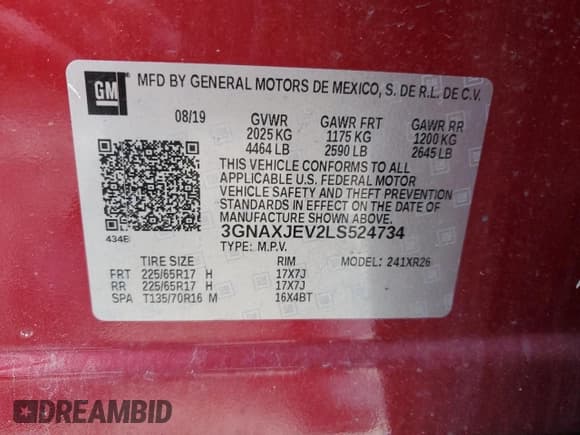 ✅ 2020 Chevrolet Equinox LT • VIN: 3GNAXJEV2LS524734 • Лот: 70879575. Опубликован ранее на Copart с пробегом 118 595 миль. Бесплатный доступ к архиву аукционных продаж из США и подробный отчёт об истории автомобиля на DreamBid. Изображение 13.