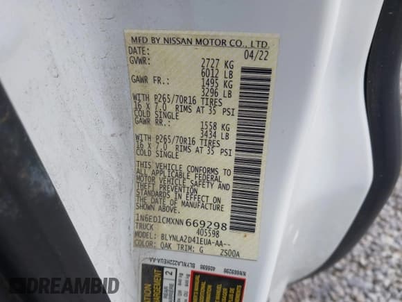 ✅ 2022 Nissan Frontier S • VIN: 1N6ED1CMXNN669298 • Lot: 42285922. Listed on IAAI with 31,989 mi. Free auction sales archive from the USA and detailed vehicle history report at DreamBid. Image 9.