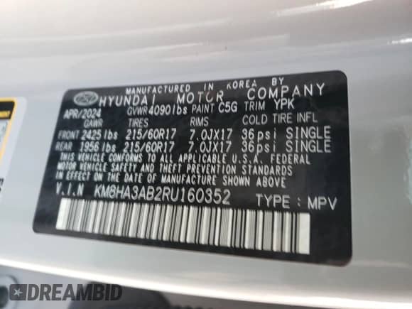 2024 Hyundai Kona SE with VIN KM8HA3AB2RU160352, listed as a Copart auction lot 82913854 with 3,147 mi miles and Salvage title. Bid and sale history available at DreamBid. Image 13.