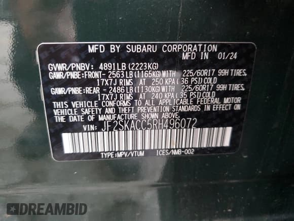 ✅ 2024 Subaru Forester Premium • VIN: JF2SKACC5RH496072 • Lot: 81940665. Listed on Copart with 34,454 mi. Free auction sales archive from the USA and detailed vehicle history report at DreamBid. Image 13.