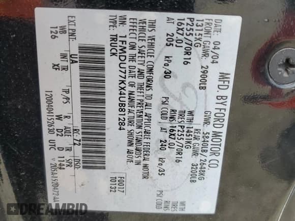 ✅ 2004 Ford Explorer Sport Trac XLS • VIN: 1FMDU77KX4UB81284 • Lot: 54976525. Listed on Copart with 179,205 mi. Free auction sales archive from the USA and detailed vehicle history report at DreamBid. Image 12.