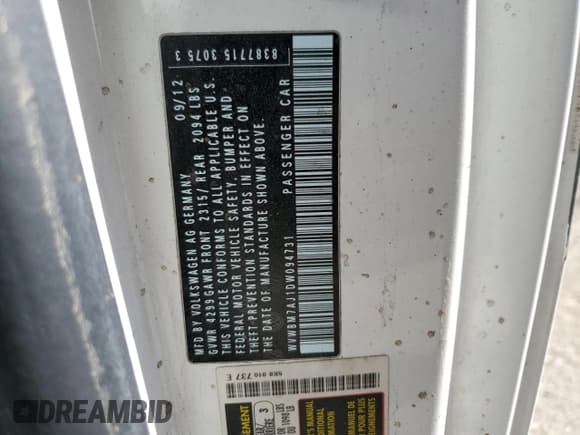 ✅ 2013 Volkswagen Golf TDI w/Tech Pkg • VIN: WVWBM7AJ1DW094731 • Лот: 74845404. Опубликован ранее на Copart с пробегом 122 719 миль. Бесплатный доступ к архиву аукционных продаж из США и подробный отчёт об истории автомобиля на DreamBid. Изображение 12.