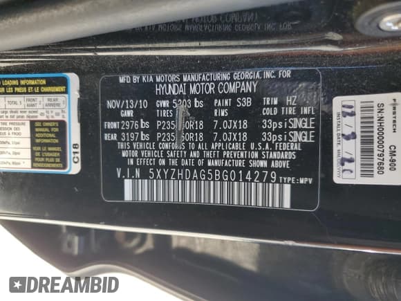 ✅ 2011 Hyundai Santa Fe SE • VIN: 5XYZHDAG5BG014279 • Lot: 87061945. Listed on Copart with 118,406 mi. Free auction sales archive from the USA and detailed vehicle history report at DreamBid. Image 13.