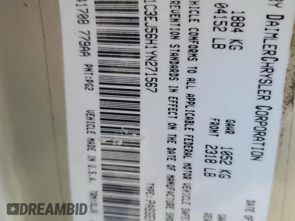 ✅ 2000 Chrysler Cirrus LXi • VIN: 1C3EJ56H1YN271567 • Lot: 68928905. Listed on Copart with Not provided. Free auction sales archive from the USA and detailed vehicle history report at DreamBid. Image 12.