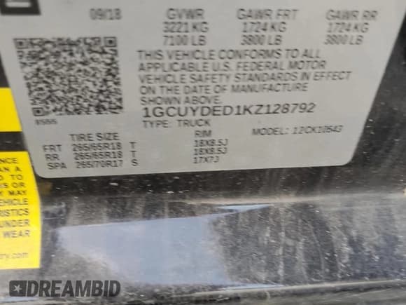 ✅ 2019 Chevrolet Silverado 1500 LT • VIN: 1GCUYDED1KZ128792 • Lot: 72690074. Wystawiony na Copart z przebiegiem 50 138 mil. Bezpłatny archiwum sprzedaży aukcyjnych z USA i szczegółowy raport historii pojazdu na DreamBid. Zdjęcie 14.