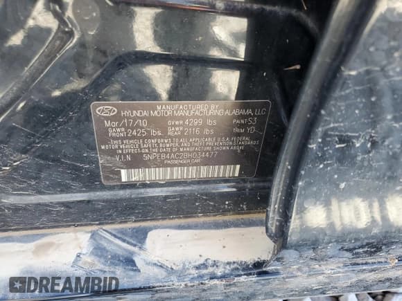 ✅ 2011 Hyundai Sonata GLS • VIN: 5NPEB4AC2BH034477 • Лот: 64068704. Опубликован ранее на Copart с пробегом Не указан. Бесплатный доступ к архиву аукционных продаж из США и подробный отчёт об истории автомобиля на DreamBid. Изображение 12.