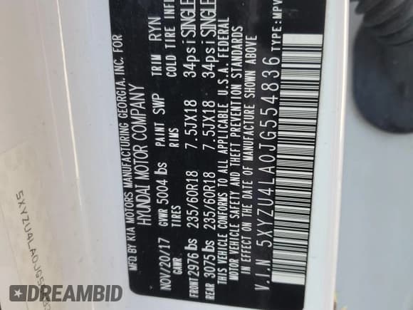 ✅ 2018 Hyundai Santa Fe 2.0T • VIN: 5XYZU4LA0JG554836 • Лот: 65013984. Опубликован ранее на Copart с пробегом 102 398 миль. Бесплатный доступ к архиву аукционных продаж из США и подробный отчёт об истории автомобиля на DreamBid. Изображение 13.