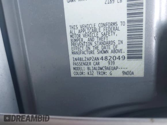 ✅ 2010 Nissan Altima SR • VIN: 1N4BL2AP2AN482049 • Lot: 41838515. Wystawiony na IAAI z przebiegiem 202 039 mil. Bezpłatny archiwum sprzedaży aukcyjnych z USA i szczegółowy raport historii pojazdu na DreamBid. Zdjęcie 9.