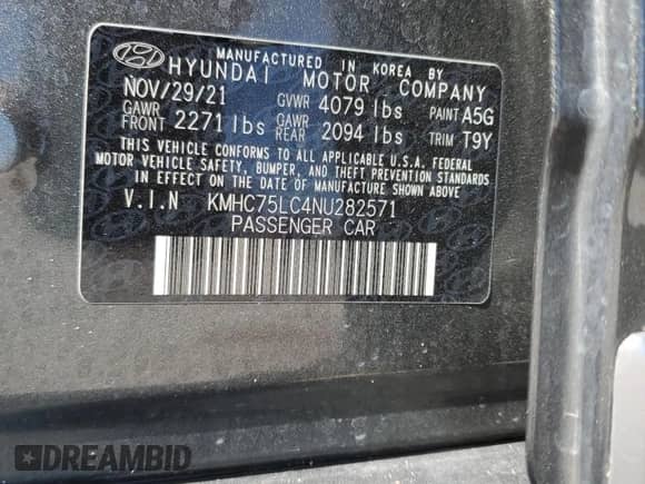 2022 Hyundai Ioniq SE с VIN KMHC75LC4NU282571, выставлен на аукционе Copart как лот 77684944 с пробегом 82 047 миль миль и Списание • Salvage title. История ставок и продаж доступна на DreamBid. Изображение 12.