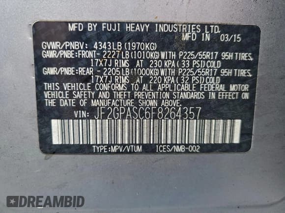 ✅ 2015 Subaru Crosstrek Limited • VIN: JF2GPASC6F8264357 • Лот: 94240725. Опубликован ранее на Copart с пробегом 127 953 миль. Бесплатный доступ к архиву аукционных продаж из США и подробный отчёт об истории автомобиля на DreamBid. Изображение 13.