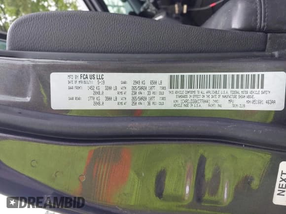 ✅ 2019 Dodge Durango GT Plus • VIN: 1C4RDJDG6KC770441 • Lot: 42275509. Listed on IAAI with 121,254 mi. Free auction sales archive from the USA and detailed vehicle history report at DreamBid. Image 9.