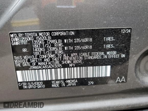 ✅ 2025 Toyota bZ4X XLE • VIN: JTMABACA8SA093095 • Lot: 62751165. Wystawiony na Copart z przebiegiem 5 001 mil. Bezpłatny archiwum sprzedaży aukcyjnych z USA i szczegółowy raport historii pojazdu na DreamBid. Zdjęcie 12.