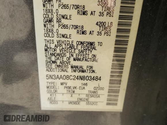 ✅ 2004 Infiniti QX56 • VIN: 5N3AA08C24N803484 • Lot: 71640145. Wystawiony na Copart z przebiegiem Nie podano. Bezpłatny archiwum sprzedaży aukcyjnych z USA i szczegółowy raport historii pojazdu na DreamBid. Zdjęcie 13.