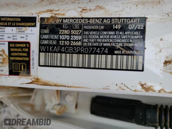 ✅ 2023 Mercedes-Benz C 300 • VIN: W1KAF4GB3PR077474 • Лот: 36513613. Опубликован ранее на Copart с пробегом Не указан. Бесплатный доступ к архиву аукционных продаж из США и подробный отчёт об истории автомобиля на DreamBid. Изображение 12.