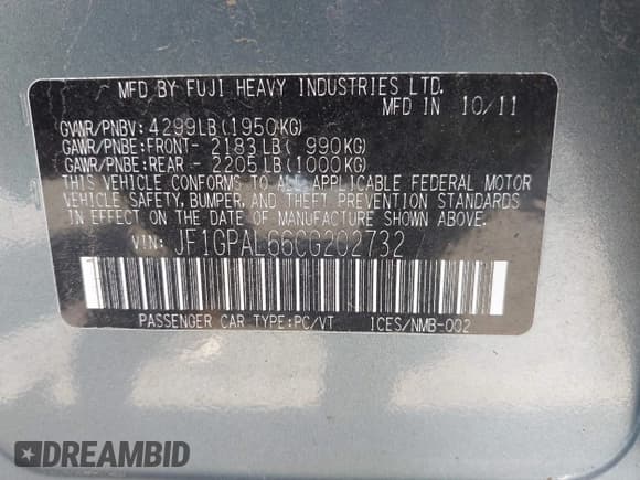 ✅ 2012 Subaru Impreza Special Sports Premium • VIN: JF1GPAL66CG202732 • Lot: 42096887. Listed on IAAI with 105,523 mi. Free auction sales archive from the USA and detailed vehicle history report at DreamBid. Image 9.