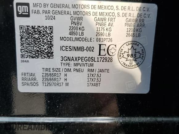 ✅ 2025 Chevrolet Equinox AWD LT • VIN: 3GNAXPEG0SL172928 • Lot: 67048905. Wystawiony na Copart z przebiegiem 3 328 mil. Bezpłatny archiwum sprzedaży aukcyjnych z USA i szczegółowy raport historii pojazdu na DreamBid. Zdjęcie 13.